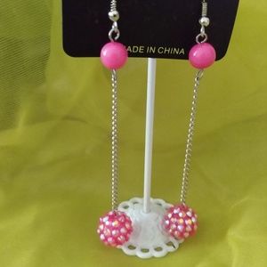 Silver pink chain erarrings